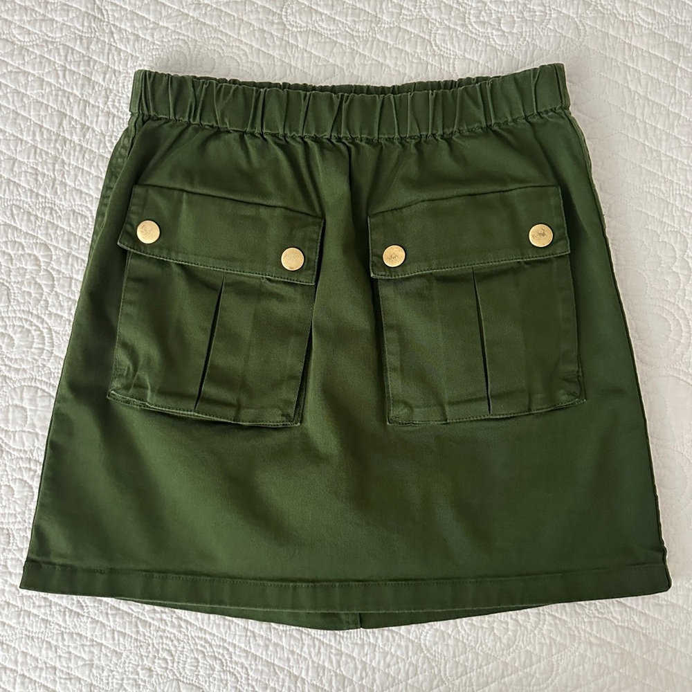 J. Crew Women's Cargo Pocket Canvas Stretch Waist Cotton Mini Skirt Green XS
